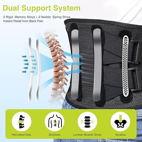 Miniatura 2 de Soporte de espalda para dolor de espalda baja, con 4 soportes metálicos, cuatro bandas elásticas, soporte transpirable y fuerte, alivia eficazmente