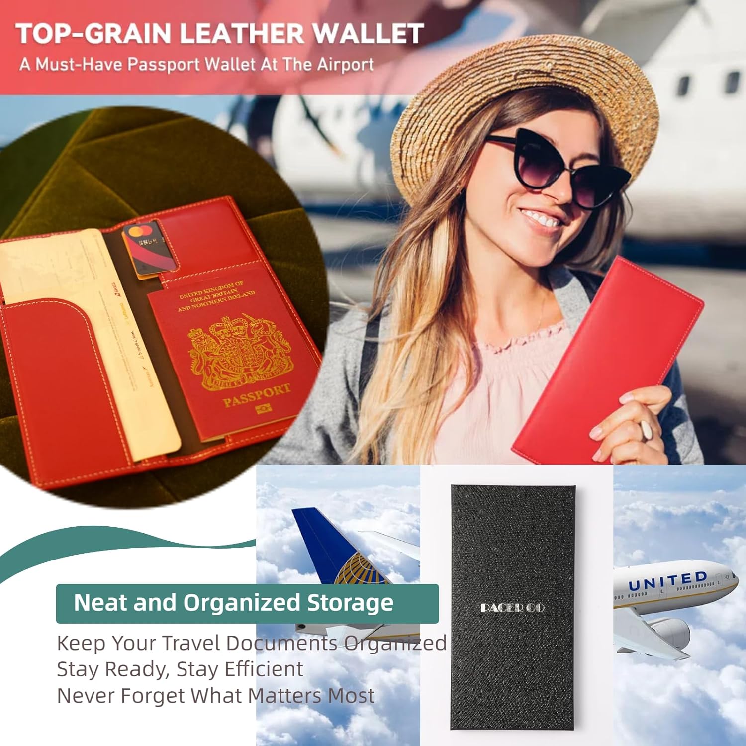 Genuine Leather RFID Blocking Long Passport Holder Passport Cover (Grey)