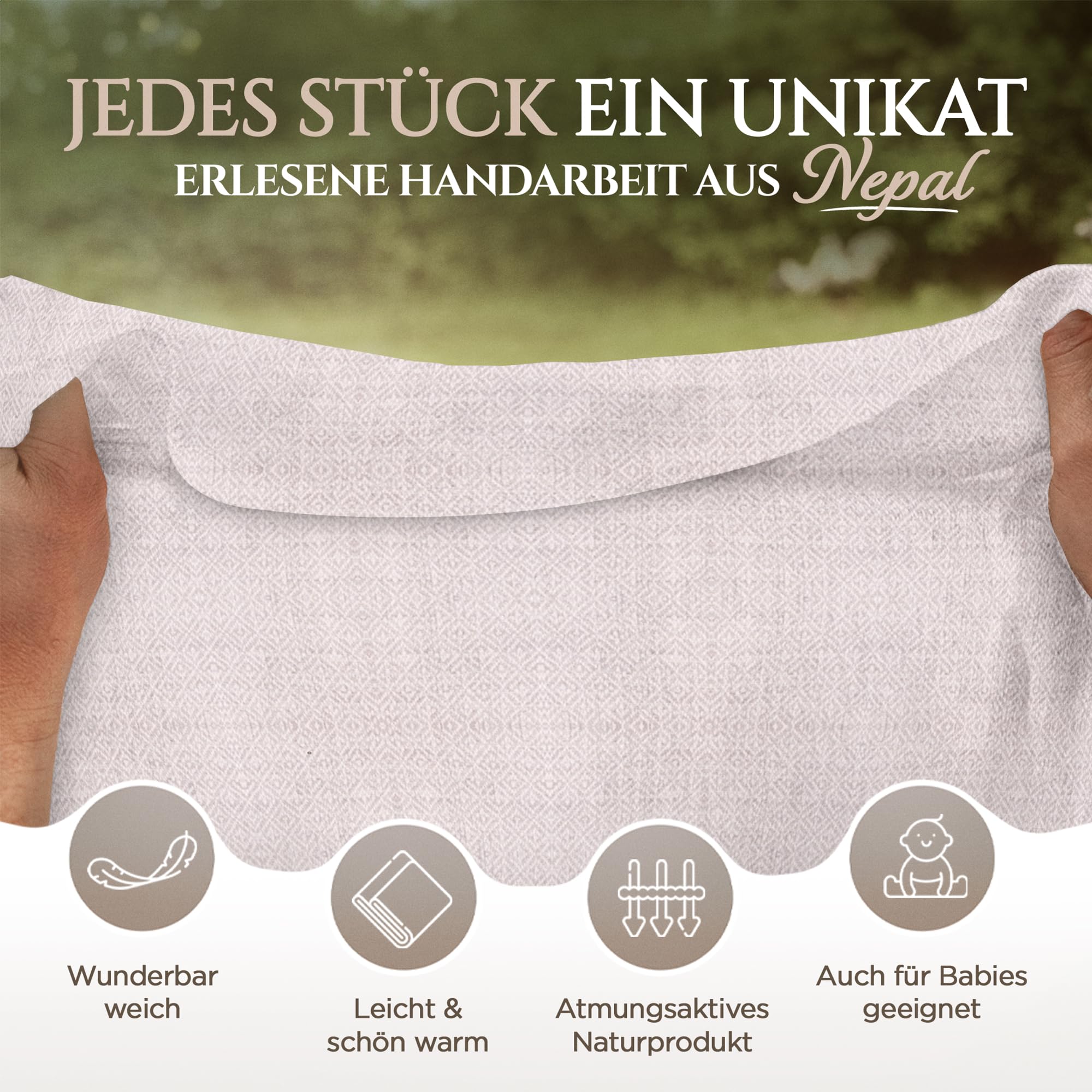 Kaschmirdecke – Handgewebte Sofaüberwurf Decke aus 100% Kaschmirwolle – 135 x 270 cm Weiche und gemütliche Kuscheldecke für Couch und Stuhl – Hergestellt in Nepal
