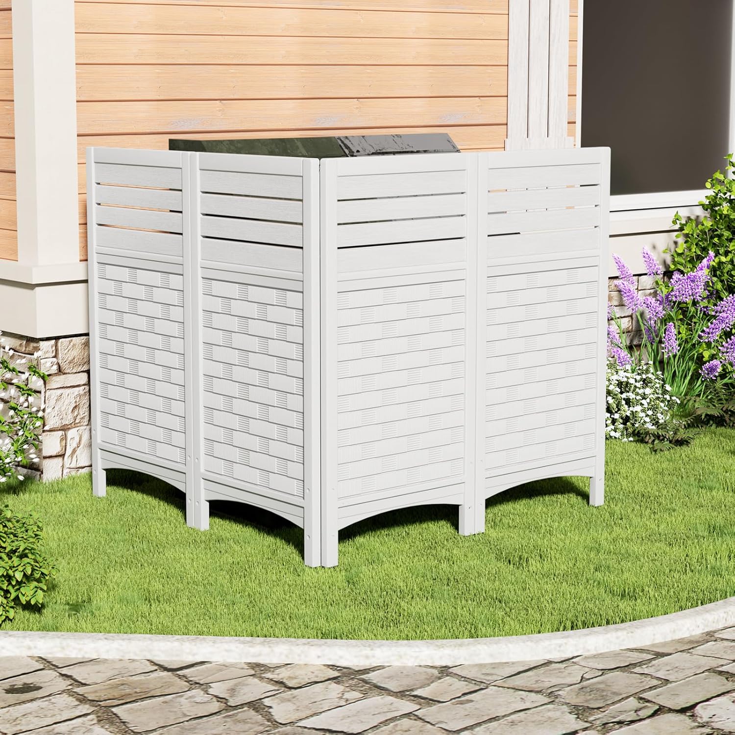 ZZM White Privacy Fence Panels (1 Panel) Outside Decorative Air Conditioner Fences Trash Can Fence Pool Equipment Enclosure Hide Backyard Screen Fence