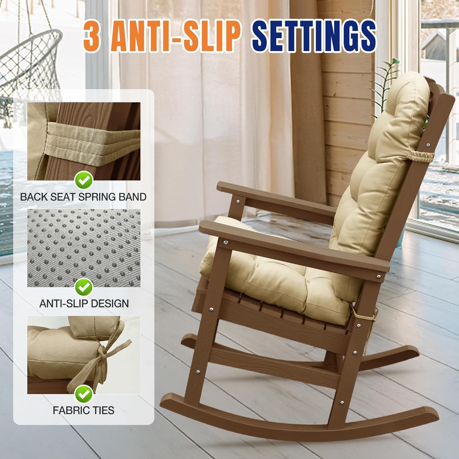 YEFU Adirondack Chair Cushion, Rocking Chair Cushions High Back Set of 4, Thickened Patio Chair Pad for Indoor and Outdoor, 49x20x4.7 Inch, Beige