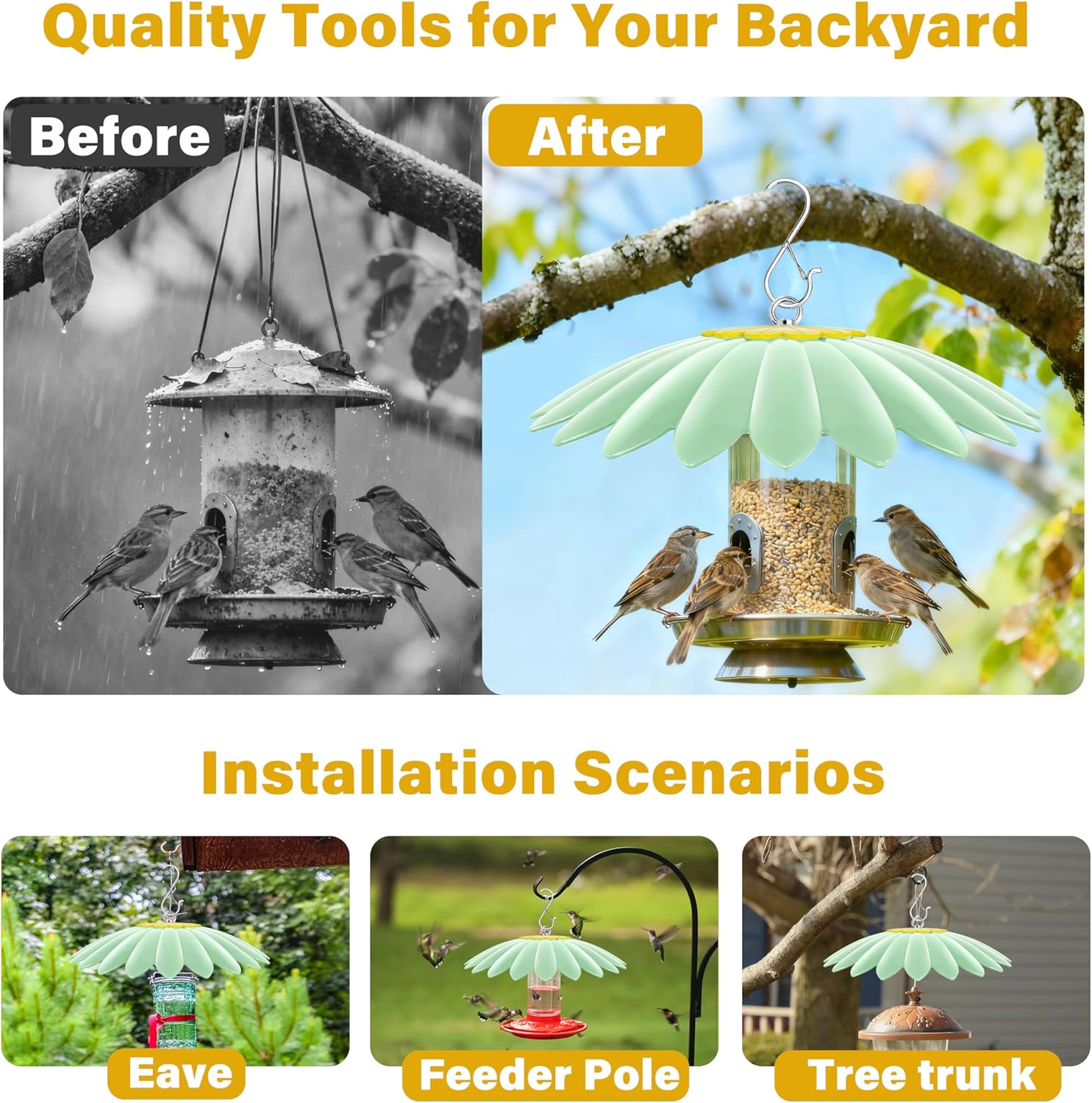 13.5 inch Bird Feeder Rain Guard,Hummingbird Feeder Shade Dome Cover,Umbrella Cover for Bird House for Outdoor,Squirrel Baffle(Light Green) 2 Pack
