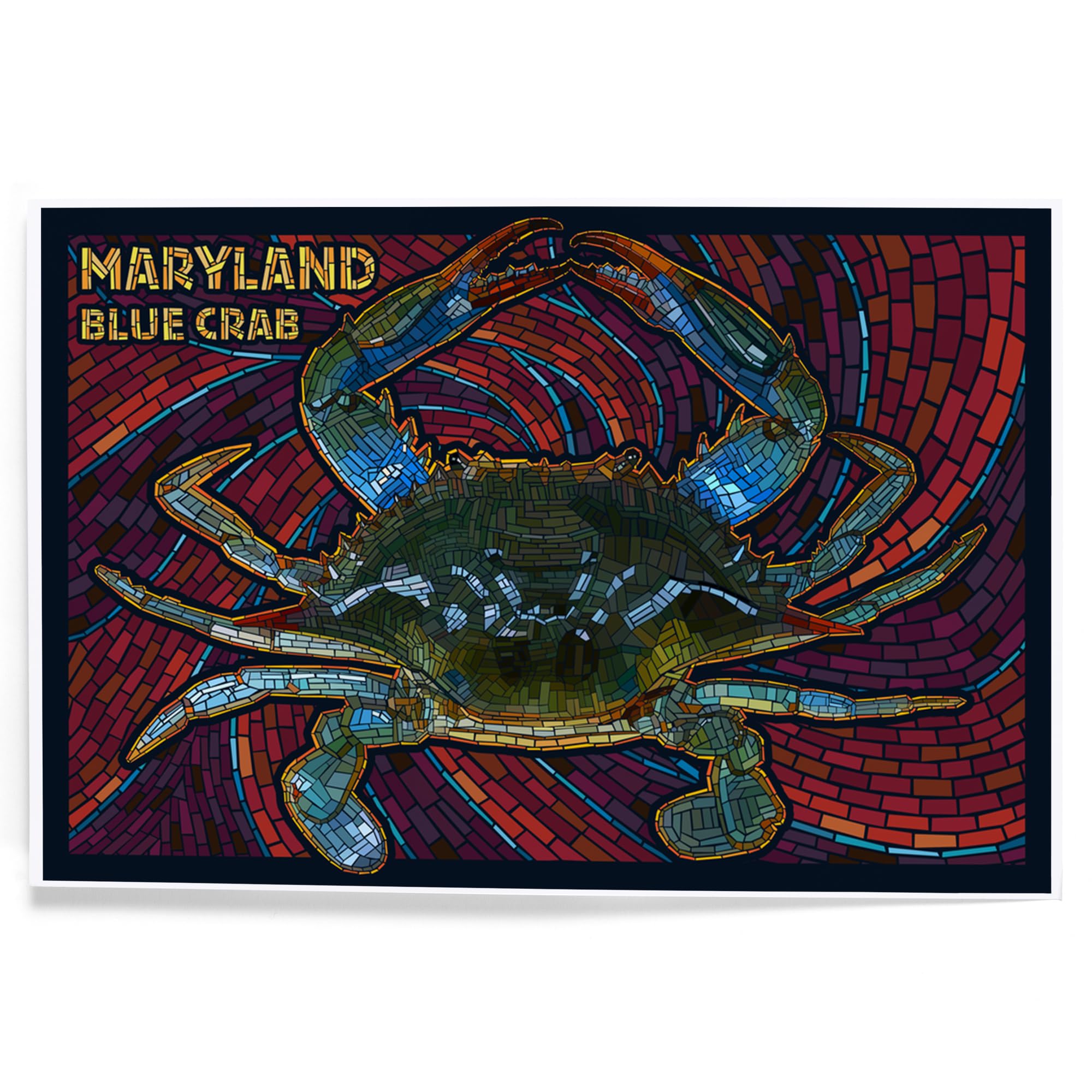 Lantern Press 8x12 Inch Art Print Wall Decor, Maryland, Blue Crab Paper Mosaic
