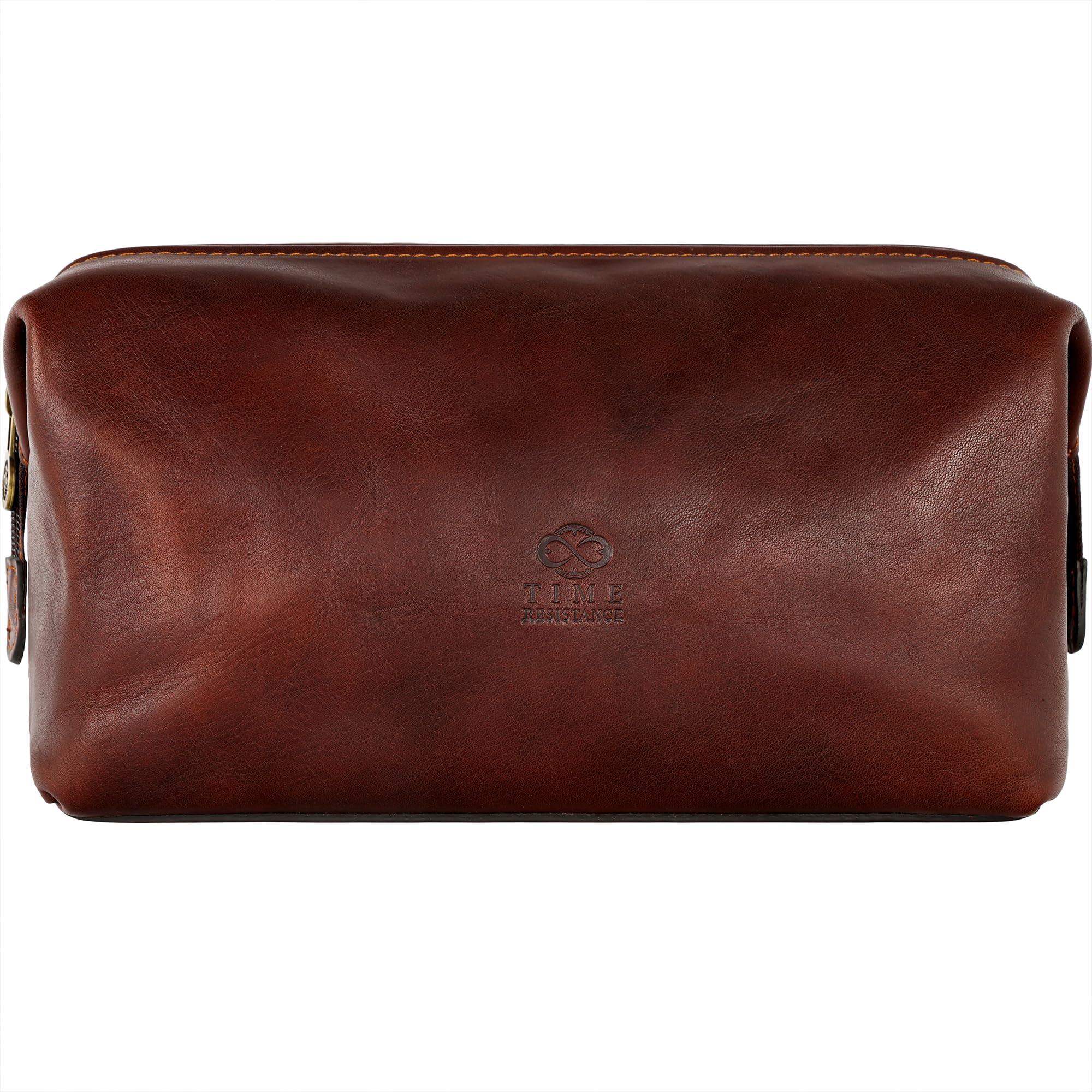 Time Resistance Kulturbeutel Leder Herren - Kosmetikbeutel - Gladstone-Öffnung - Waschtasche für Männer - 100% Echtleder - Hochwertige Kosmetiktasche Mann