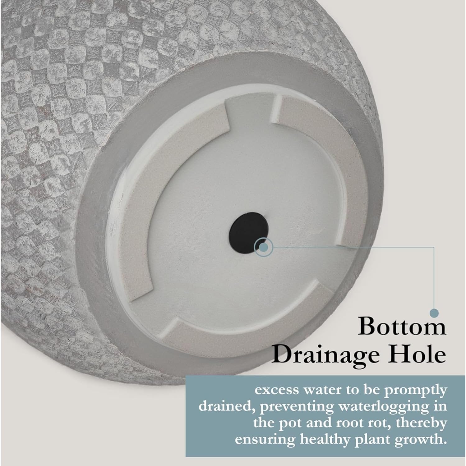 Worth 14.5" Round Planter, Lightweight Magnesium Oxide Cement Plant Pot, Raised Pattern Concrete Look with Drainage Hole for Indoor/Outdoor Use, Grey