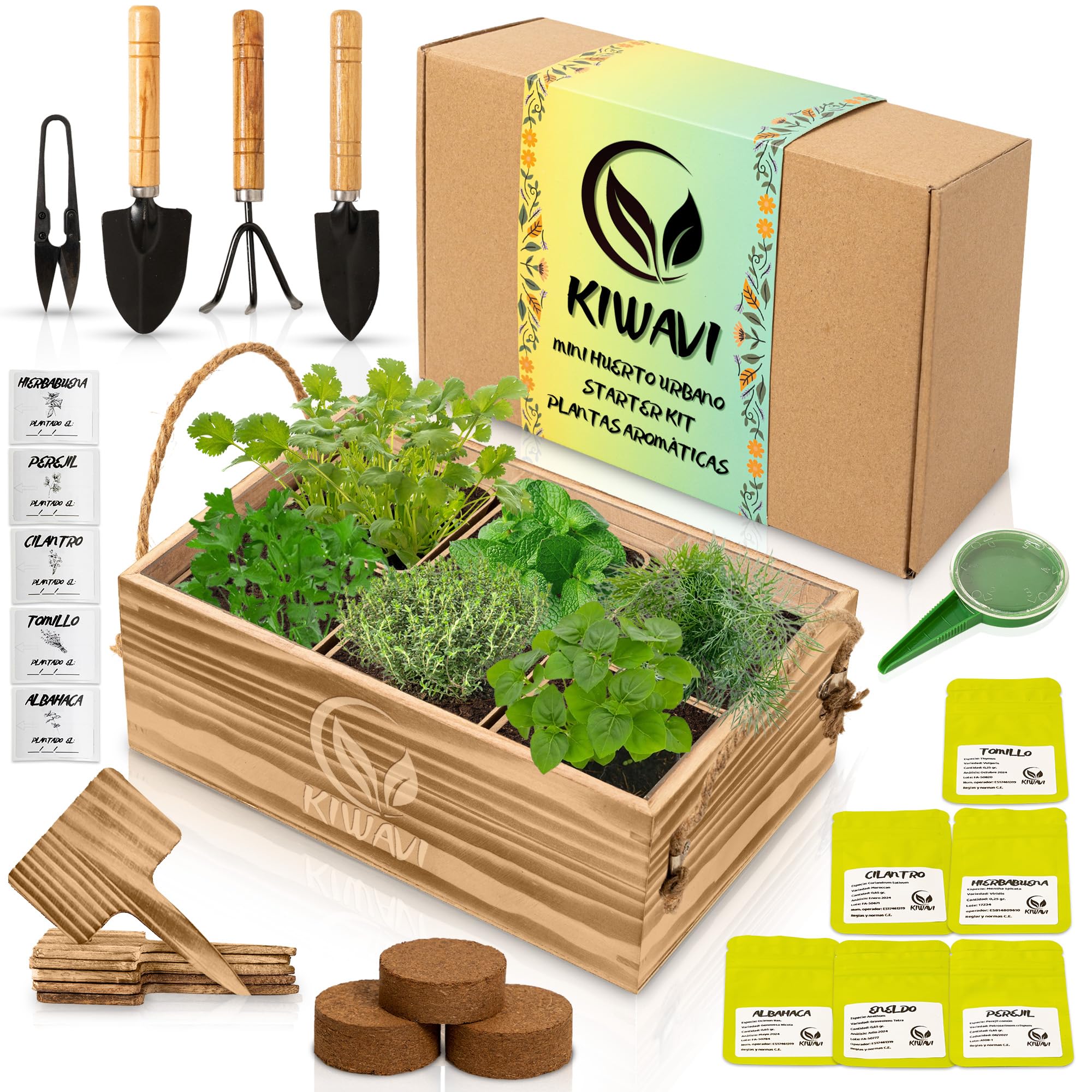 Mini Huerto Urbano para Interior - Kit de Cultivo de Plantas Aromáticas (Albahaca, Perejil, Cilantro, Hierbabuena, Eneldo, Tomillo) | Huerto en Casa con Semillas
