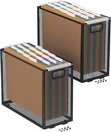 Oterri Organizador de archivos colgantes, organizador de archivos de metal, organizador de archivos de escritorio portátil para carpetas de tamaño