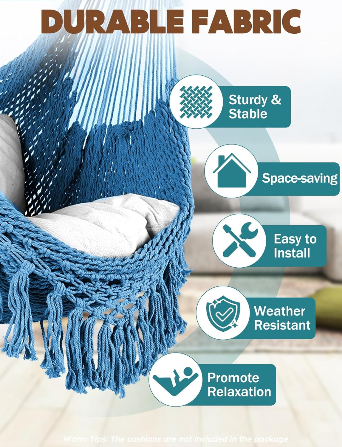 Chihee Hammock Chair Super Large Hanging Chair Soft-Spun Cotton Rope Weaving Chair, Collapsible Strong Metal Spreader Bar Wide Seat Lace Stretch Swing Chair Indoor Outdoor Garden Yard Theme Decoration - Image 2