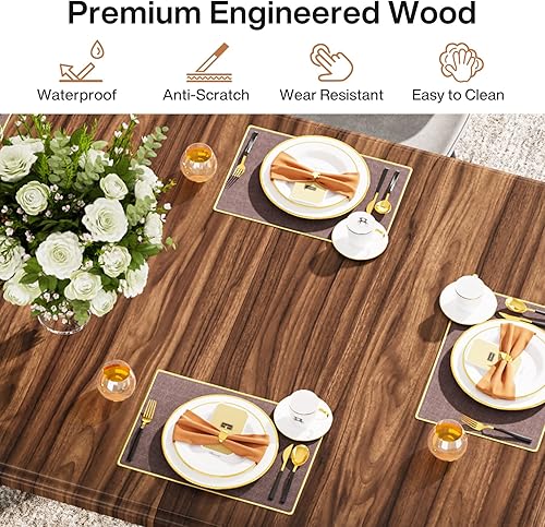 Miniatura 5 de Tribesigns Mesa de comedor para 6 personas, mesa de cocina grande de madera de 63 pulgadas, mesa de comedor rectangular con patas de metal para