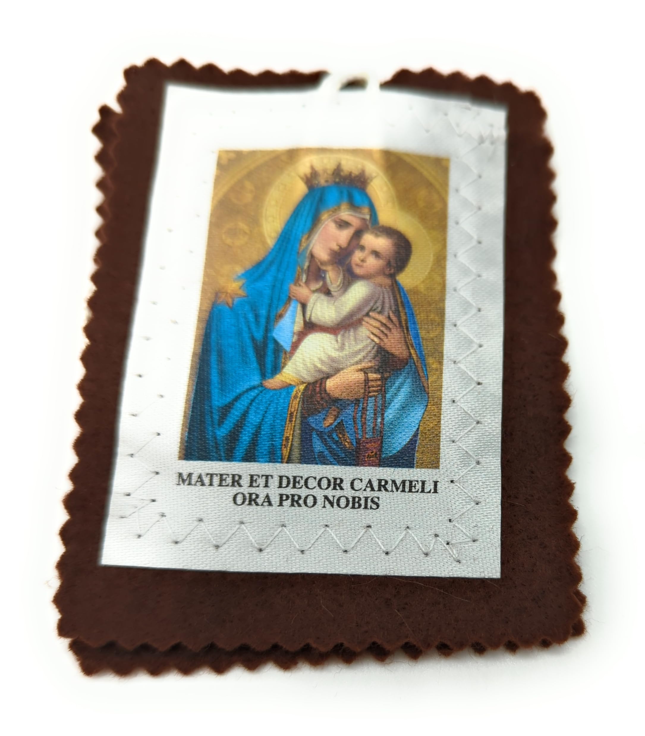 OVUNQUE PROTEGGIMI Scapolare Madonna del Carmelo e Sacro Cuore di Gesù. Misura grande. Tessuto morbido. Set di 4 pezzi. CM L 9,5 x L 7,5