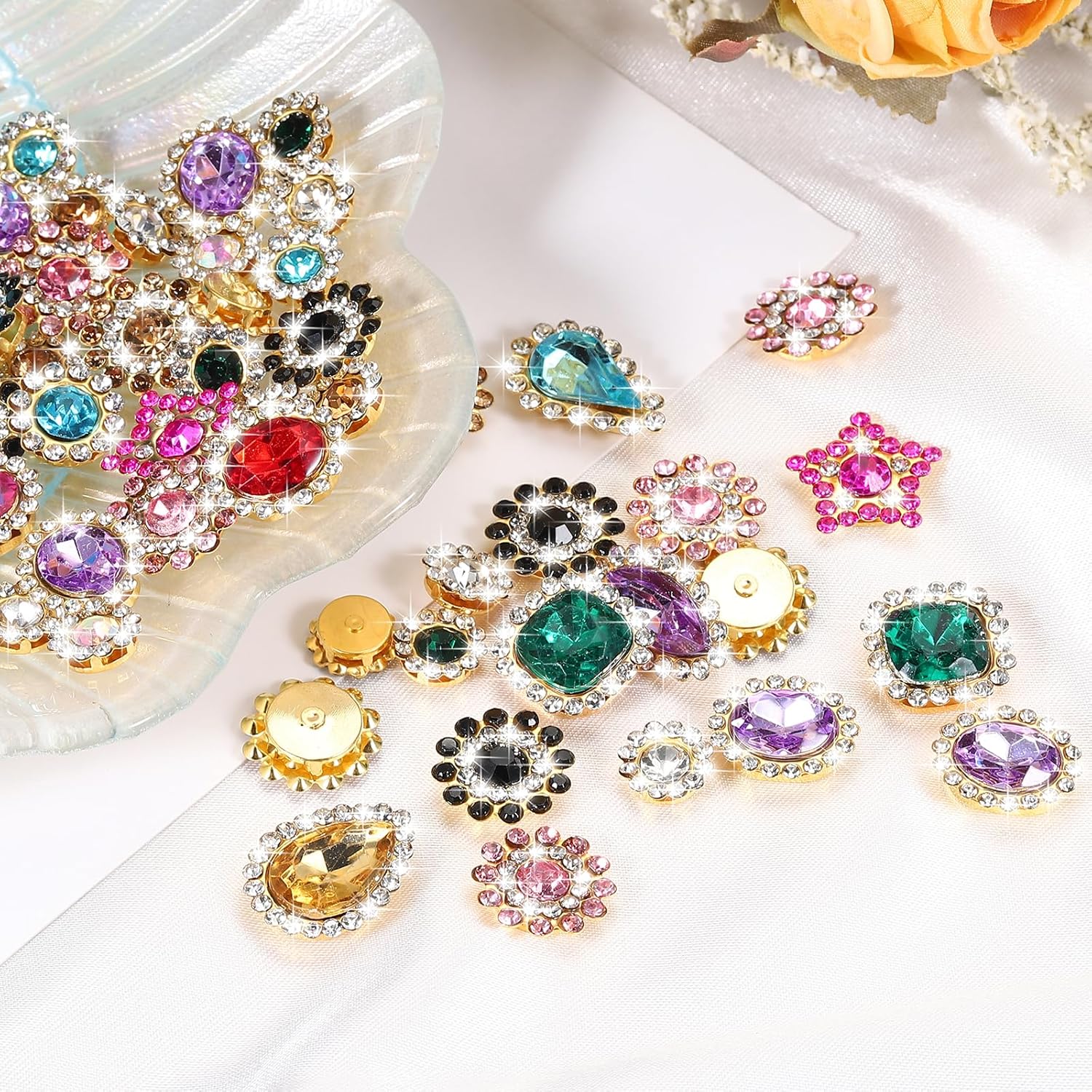 PATIKIL Sew on Rhinestones Crystals,100 Pcs Mixed Shapes Glass Gem Metal Base Flower Claw Rhinestones for Craft Shoes Dress Cloth Belt Sewing Decoration, Multicolor(0.35"-0.75") - Image 4
