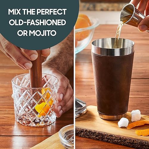 Miniatura 3 de HAMMER + AXE Kit de mezclología de cóctel, juego de barman de 3 piezas de alta calidad, jigger de acero inoxidable, mezclador de madera, coctelera
