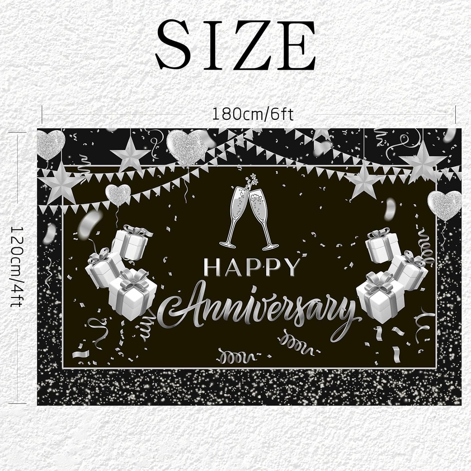 Happy Anniversary Backdrop Wedding Anniversary Banner Poster Sign We Still Do Photo Background Party Decorations Supplies Black and Silver 6x4 ft - Image 2