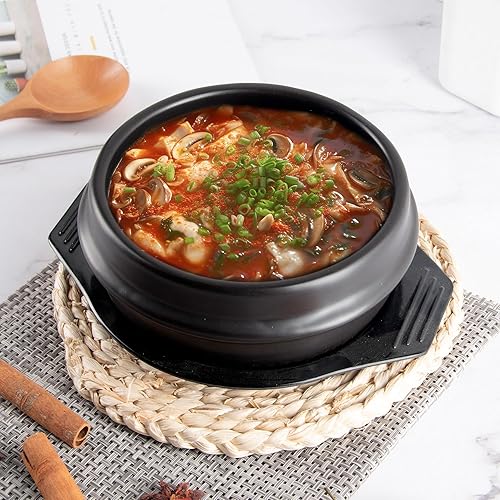 Miniatura 5 de Cuenco de piedra coreana con bandeja, cuenco de piedra Bibimbap de primera calidad, estufa de gas disponible, olla caliente de cerámica para pastel