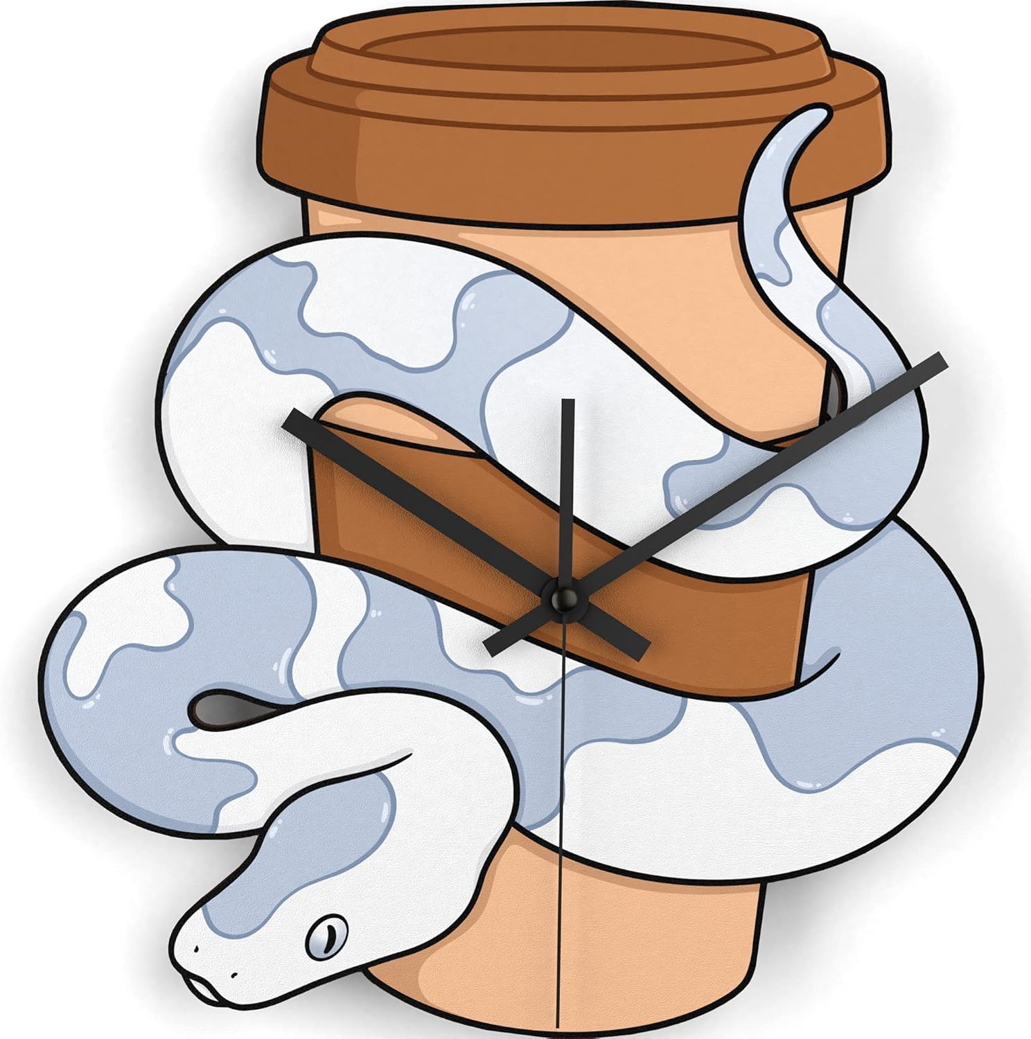 Wooden Wall Clock Kawaii Home Decor Mounted Cute Coffee Cafe Latte Eco Ball Python Food DIY Numbers Stickers Snakes Kitchen Plywood Silent Watch Laser Cut Wall Art Living Room Bedroom