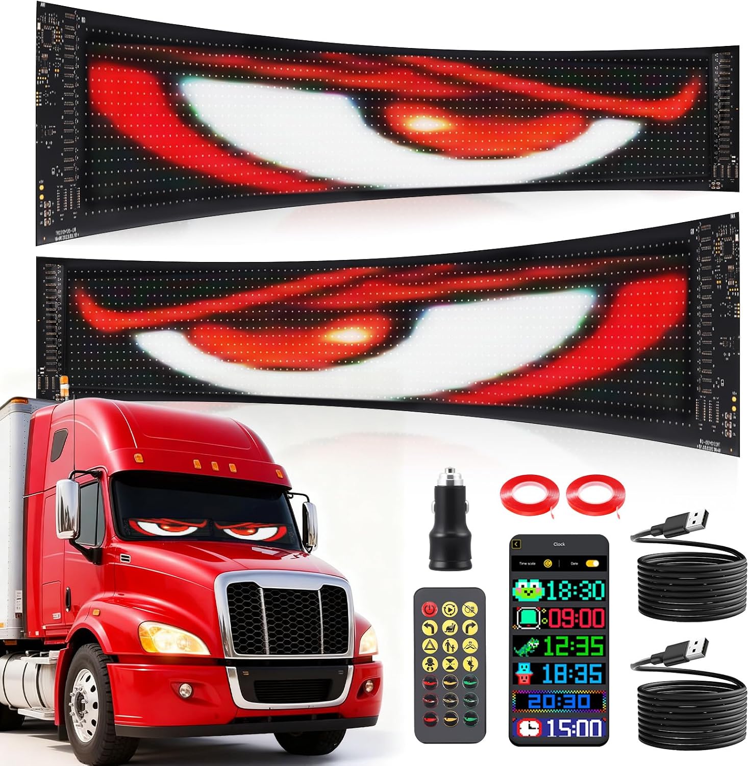 Set of 2 LED Devil Eye Light for Cars Personalised Eyes Light Signs Flexible LED Eyes for Car Windows with Remote Control for Car Truck Text Graffiti Smart App Bluetooth USB 5 V 374 x 92 mm