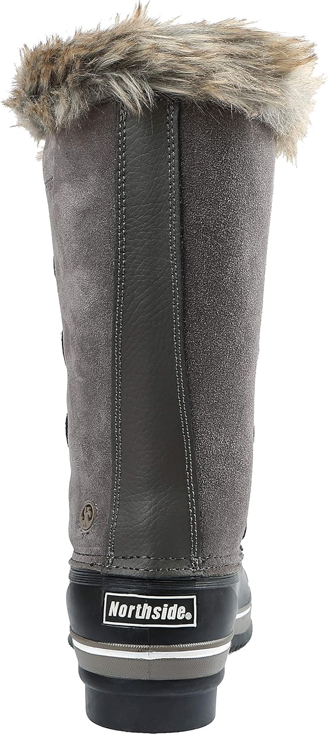 Northside Womens Katsura Snow Boot Waterproof Insulated Winter Boots Faux Fur Collar D-Ring Speed Lacing System Footwear with Washable EVA Insole, Warm Gray, Size 11 - Image 4