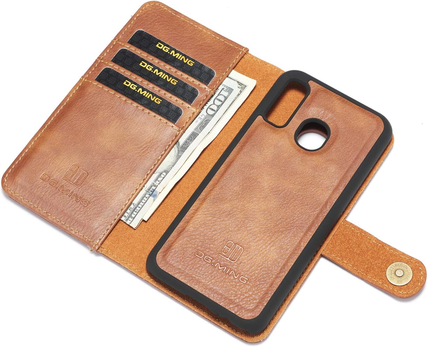 Detachable 2 in 1 Split Magnetic Flip Folio Wallet Case Compatible with Samsung Galaxy A40 Genuine Leather Phone Case with 3 Card Holder Slots Kickstand Shockproof Cover(Brown)