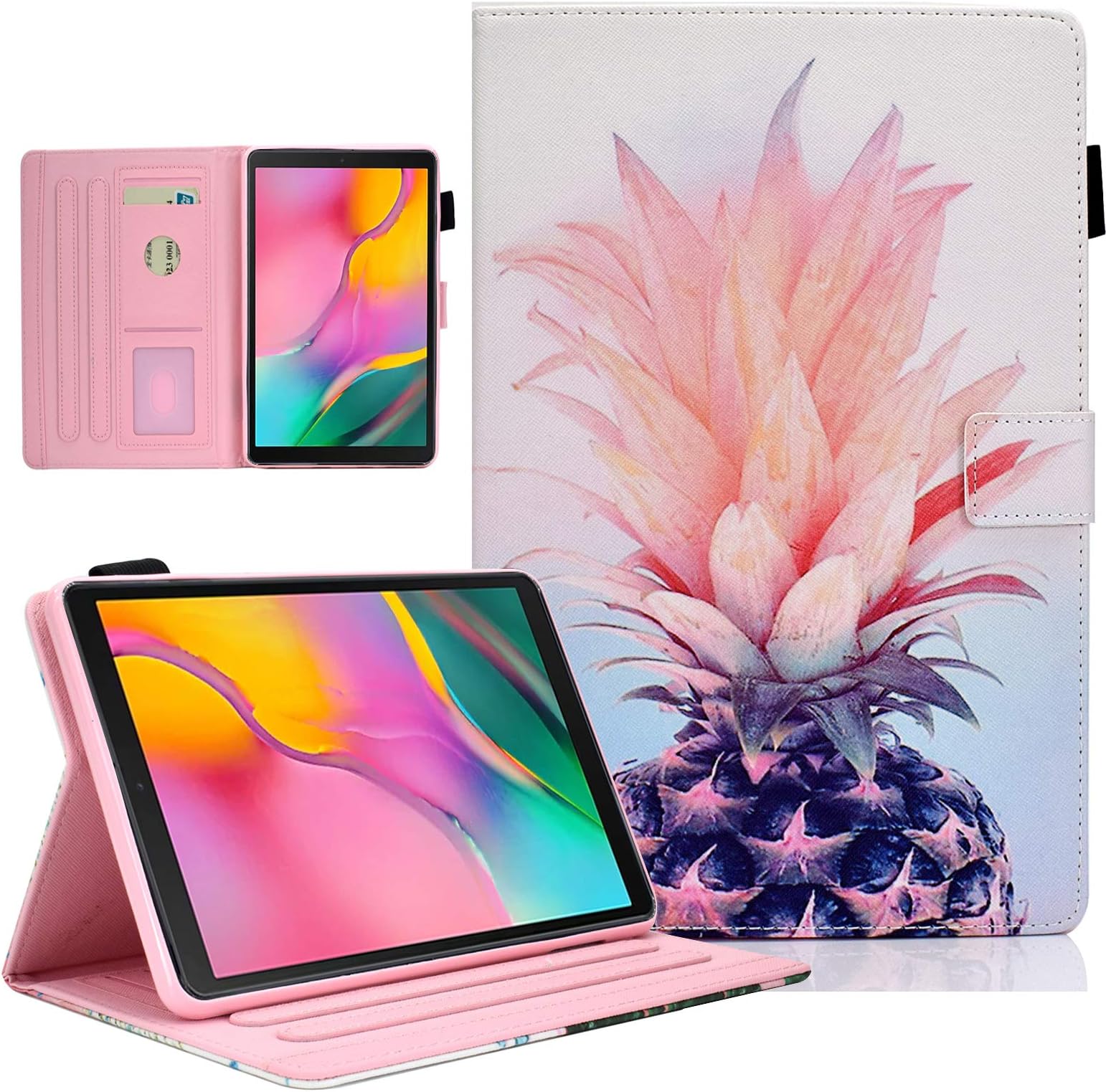 for Samsung Galaxy Tab A 10.1 Case 2019 (SM-T510 /T515 /T517) Multi-Angles Viewing Hard Shell Premium Leather Folio Stand Cover Case with Auto Wake/Sleep for Galaxy Tab A Case 2019, Pineapple