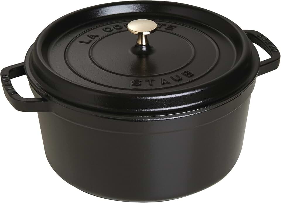 Staub Cast Iron Round Cocotte, Dutch Oven, 7-quart, serves 7-8, Made in France, Matte Black