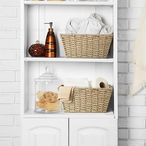 Miniatura 5 de Artera - Canastas de almacenamiento de mimbre medianas  Cesta tejida de hierba marina para organizar, contenedores de almacenamiento naturales