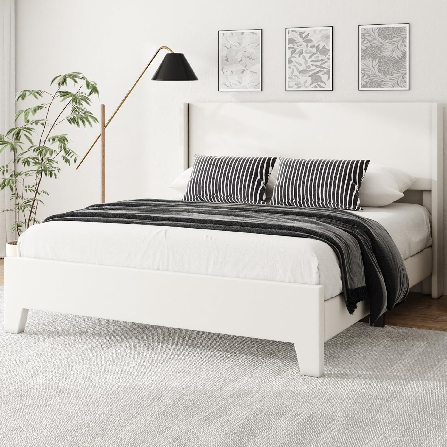 Queen Bed Frame with Faux Leather Upholstered Headboard, Wear-Resistant, Easy Clean, Mattress Foundation, No Box Spring Required, Easy Assembly, Beige