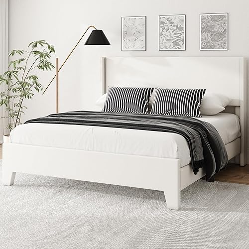 Miniatura 15 de Base de cama Queen con cabecera tapizada de piel sintética, resistente al desgaste, fácil de limpiar, base de colchón, no requiere somier, fácil