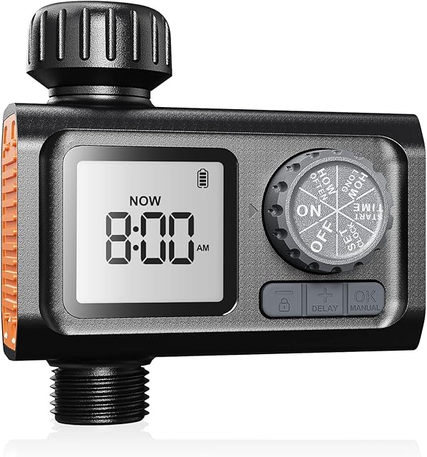 Kazeila Water Timers for Irrigation, Hose Timer for Irrigation Controller Garden Irrigation Systems Sprinkler Timer with Rain Delay/IPX5 Waterproof/Child Lock Mode/Auto&Manual Mode