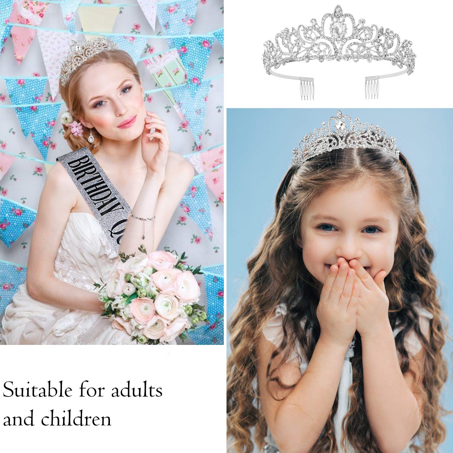 VELSCRUN Crowns for Women Birthday, Happy Birthday Crown and Tiaras for Women, Happy Birthday Tiara and Sash Set, Happy Birthday Decorations for Women, Birthday Gifts Birthday Accessories for Women