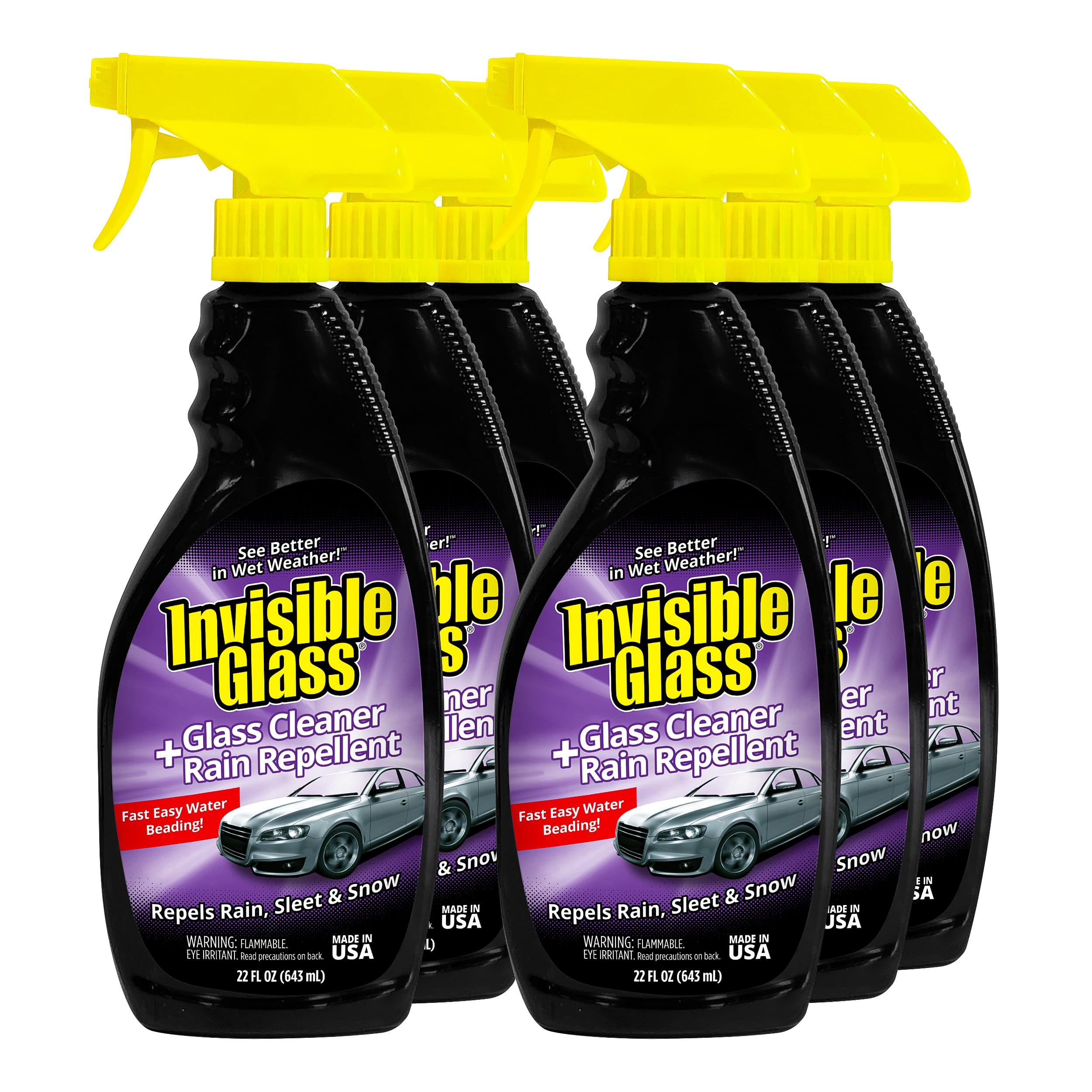 - Invisible Glass 92184-6PK Glass Cleaner + Rain Repellent 2-in-1 Windshield and Window Spray, Cleans Auto Glass, Repels Rain, Sleet, Snow, Improves Wet Weather Visibility – 22 fl oz (Pack of 6)