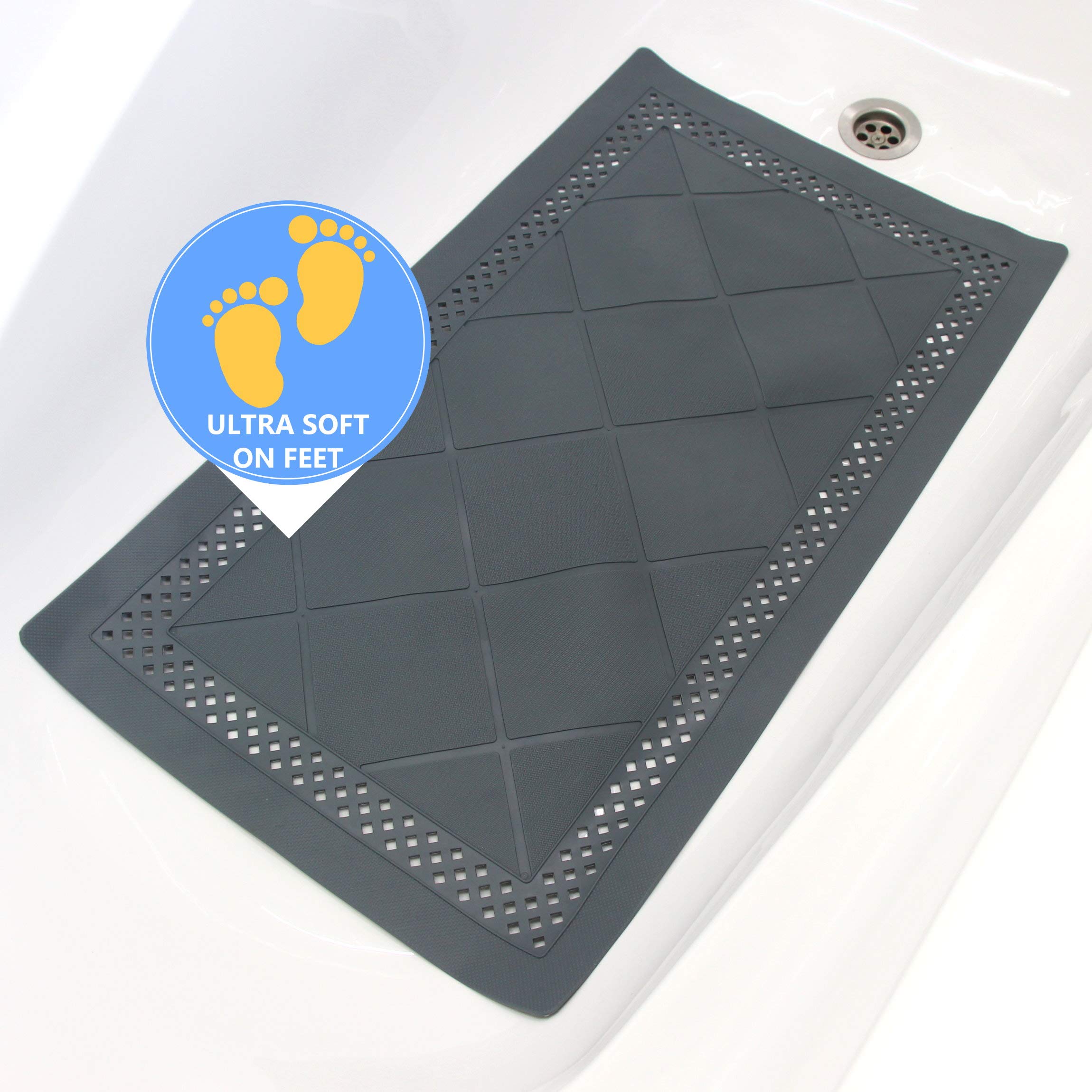 SAFELAND- Non-Slip Bath, Shower, Tub Mat, TPR Material, Eco-Friendly, Non-PVC, Machine Washable, No Odor, with Powerful Suction Cups and Drain Holes, Corded Tile (16