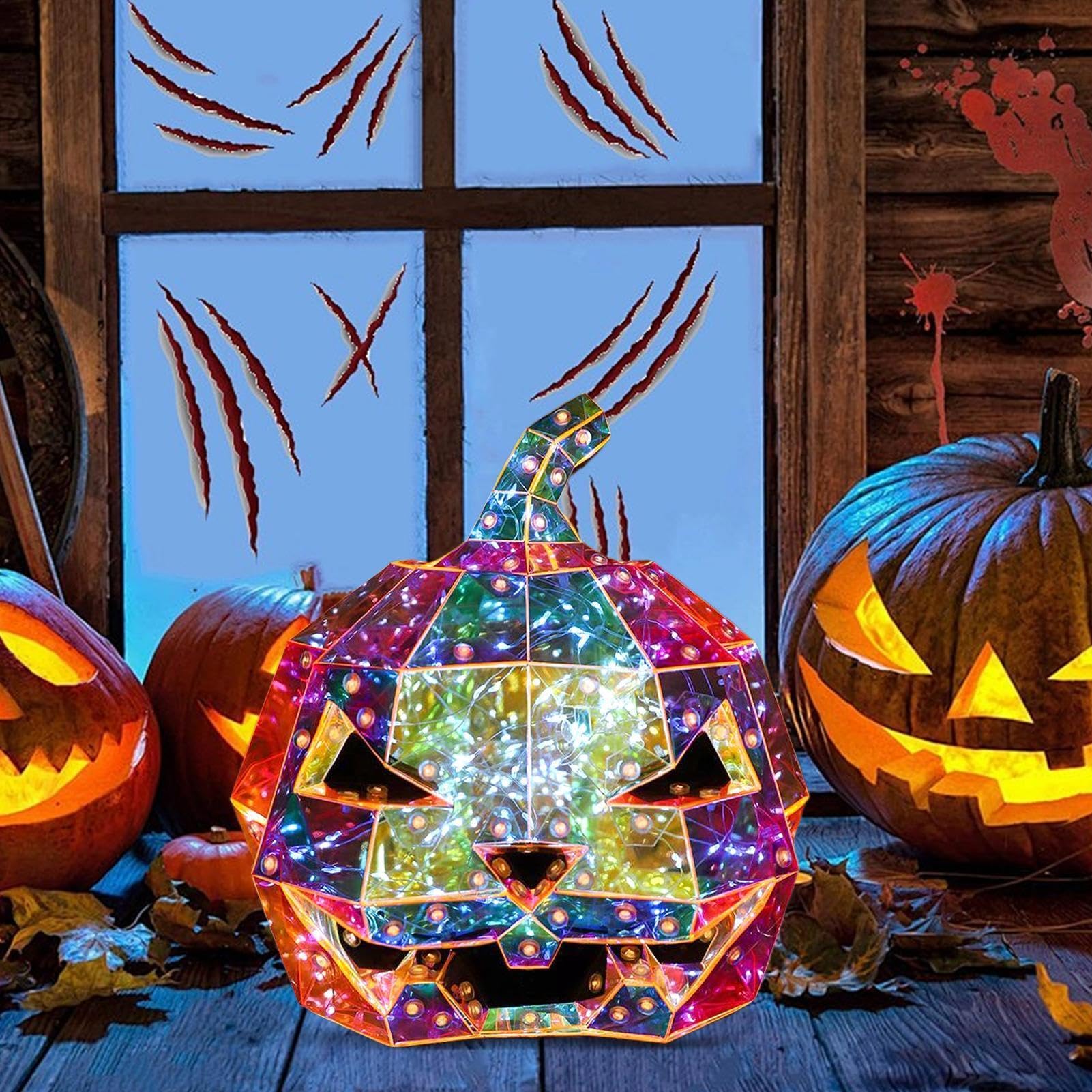 Halloween dekoracje dyni świecące pryzmatyczne plug and play