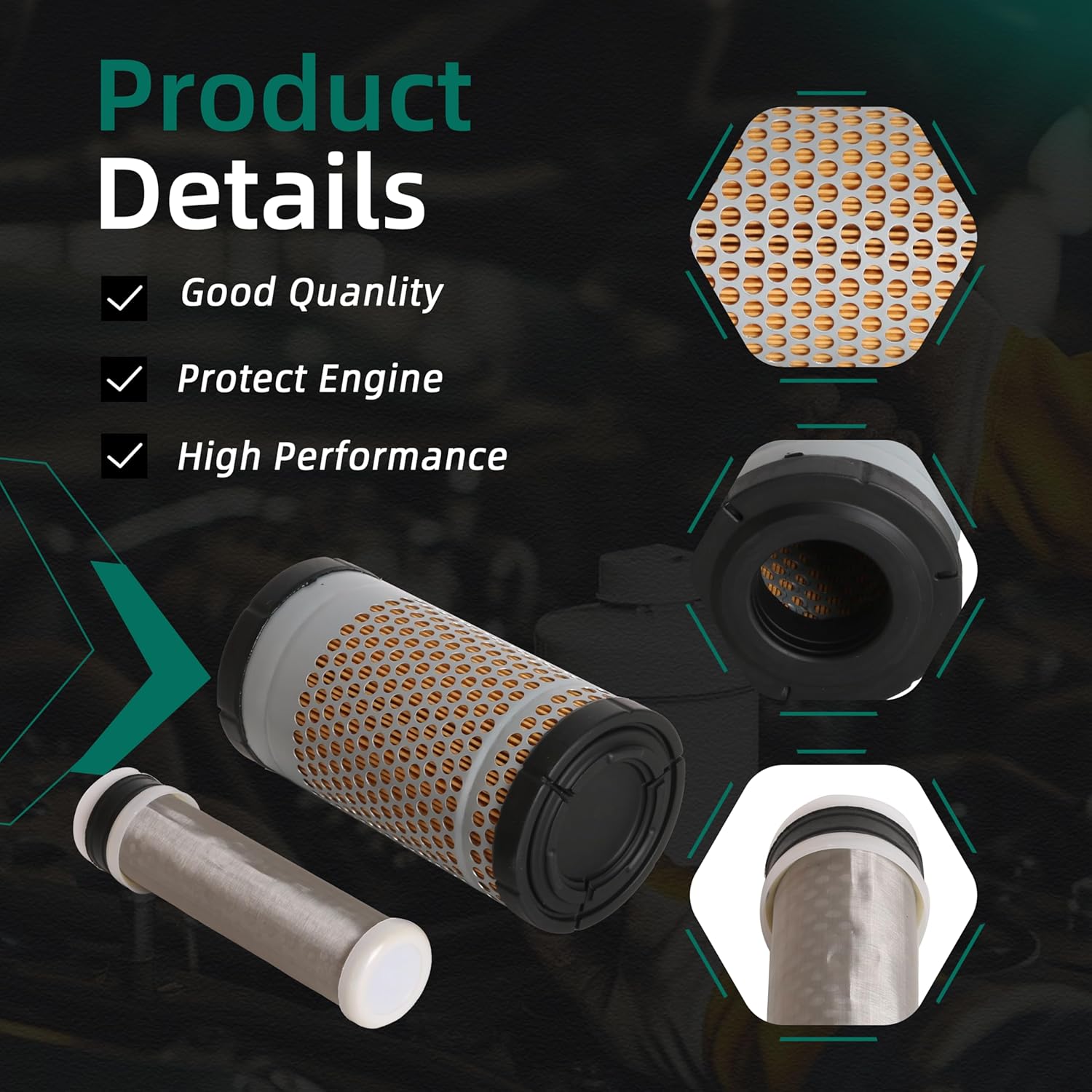 6C060-99410 Air Filter 6C060-99414+32721-58242 Inner Filter 4 Kit for Kubota Tractor B7500 B7800 ZG227 ZG222 B21 B2910 B2100 B3200 B2710,OE K7311-82390 6A100-82630 32721-58242 32721-58240