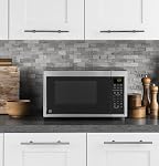 GE Countertop Microwave Oven, Compact 0.9 Cubic Ft., 900-watt Capacity, 7 Auto Cooking Settings, Child-Lock Technology, Kitchen Essentials for The Countertop, Dorm Room or Apartment, Stainless Steel | 7 Convenience Cook Settings, One-Touch Controls,
