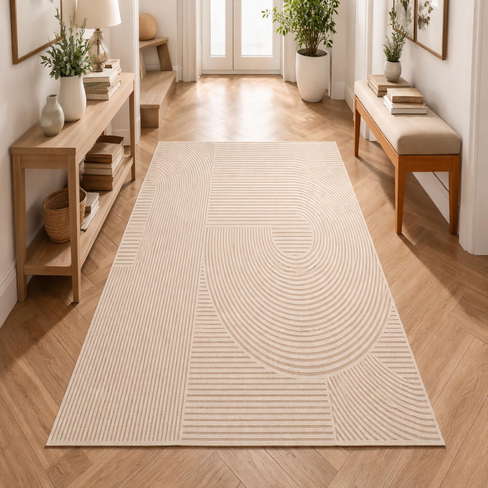 Teppiche Wohndeko für Wohnzimmer Schlafzimmer Aesthetic Room Decor,Modern, geometrisch, Beige, Weiß, 155 x 200 cm
