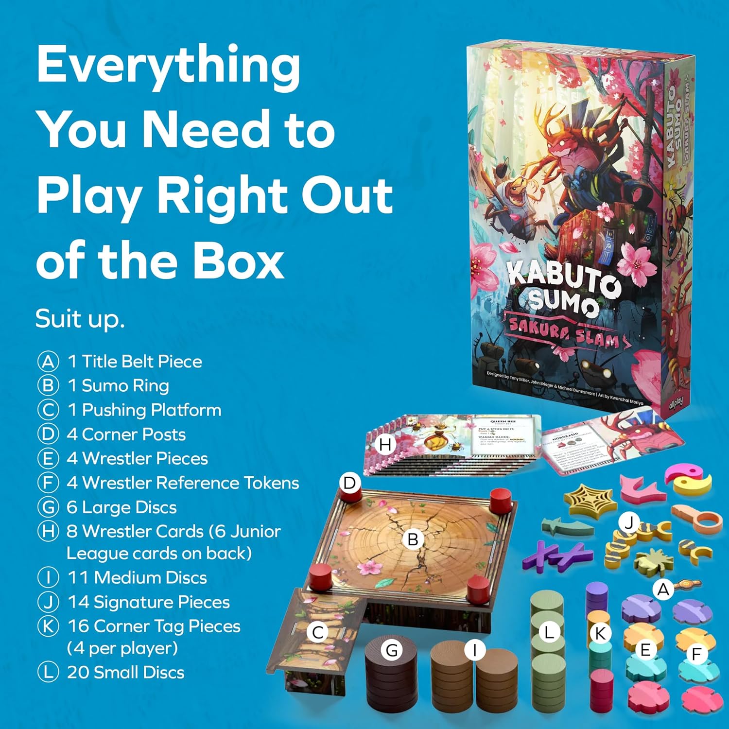 ALLPLAY Kabuto Sumo: Sakura Slam Board Game for Adults- The Return of The Coin Pushing Beetle Brawl - Standalone Sequel - Strategy Dexterity Game - 2-4 Players Ages 6+