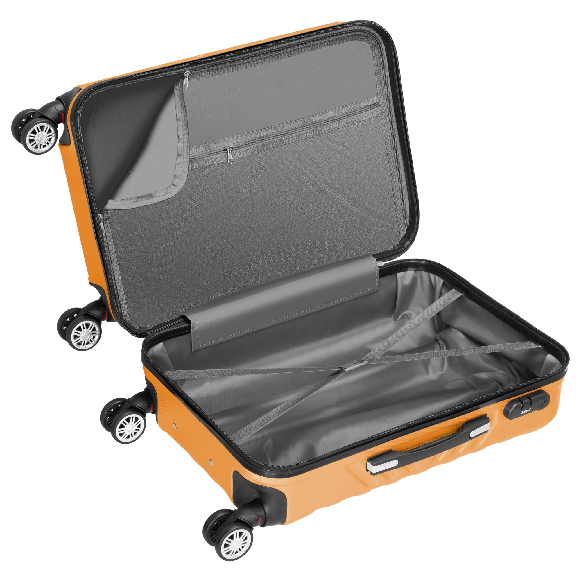 Zelsius Set de valises à 3 pièces Orange | Valises rigides ABS à roulettes Doubles, avec Cadenas à Combinaison de Chiffres, cloison Interne | Bagage de Cabine, Set de Valise, Lot de 3, Trolley