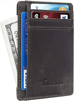 Front Pocket Minimalist Leather Slim Wallet RFID Blocking Medium Size(CH Grey P)