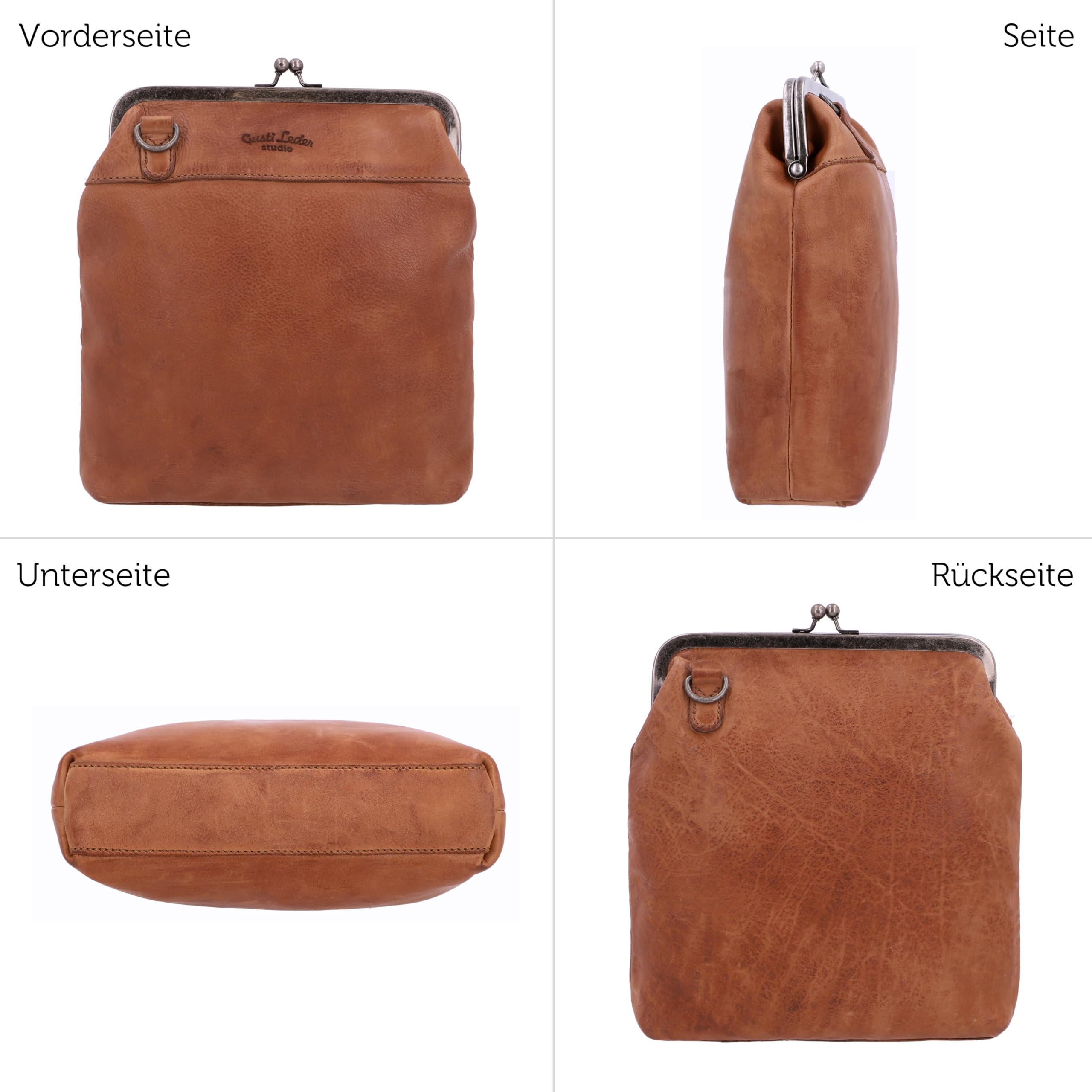 Gusti Leder Handtasche Damen Mittelgroß Echtleder – Vintage Umhängetasche Leder Braun Kratzfest Verstellbarer Riemen Alltag Reise Stadt Ausgefallene Handtaschen