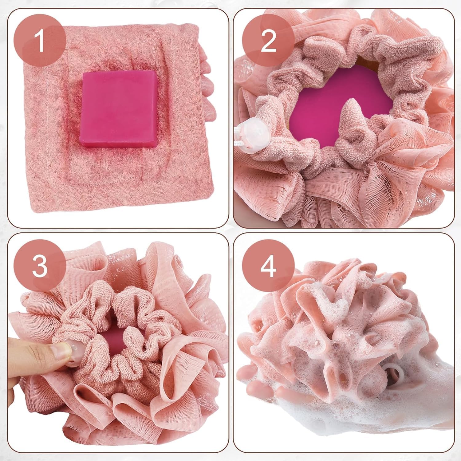 YEIPIS Washcloth Loofah Combo 2-in-1 Loufee Wash Cloth That Holds Bar Soap-Exfoliation Mesh Shower Ball for Body Wash&Smooth Skin+Free Loofah Dish Towel (PACK OF 1) 4