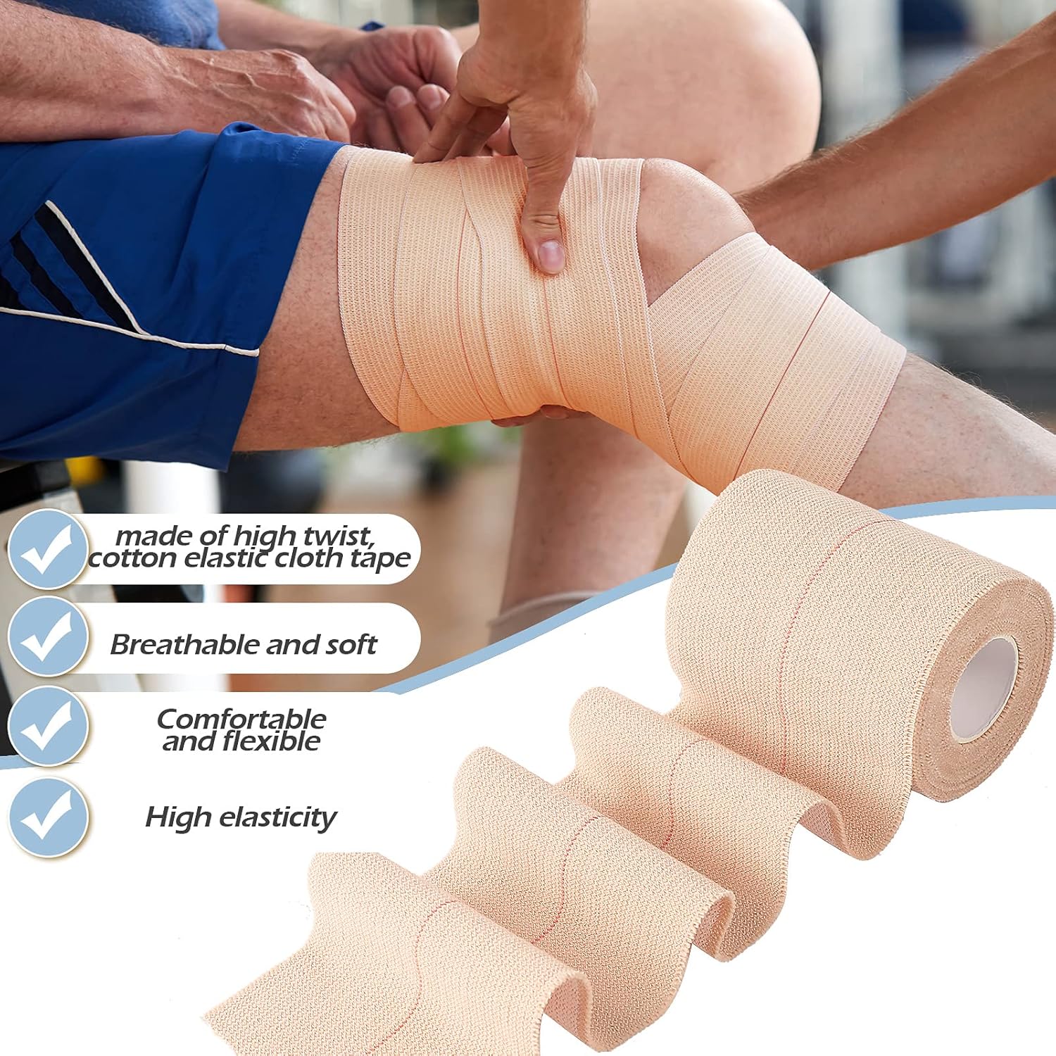 Nuanchu 2 Rolls Adhesive Elastic Tape Bandage Tape Wrap Flexible Stretch Bandages for Sports Ankle, Knee and Wrist(3 Inch Wide,Apricot) - Image 4