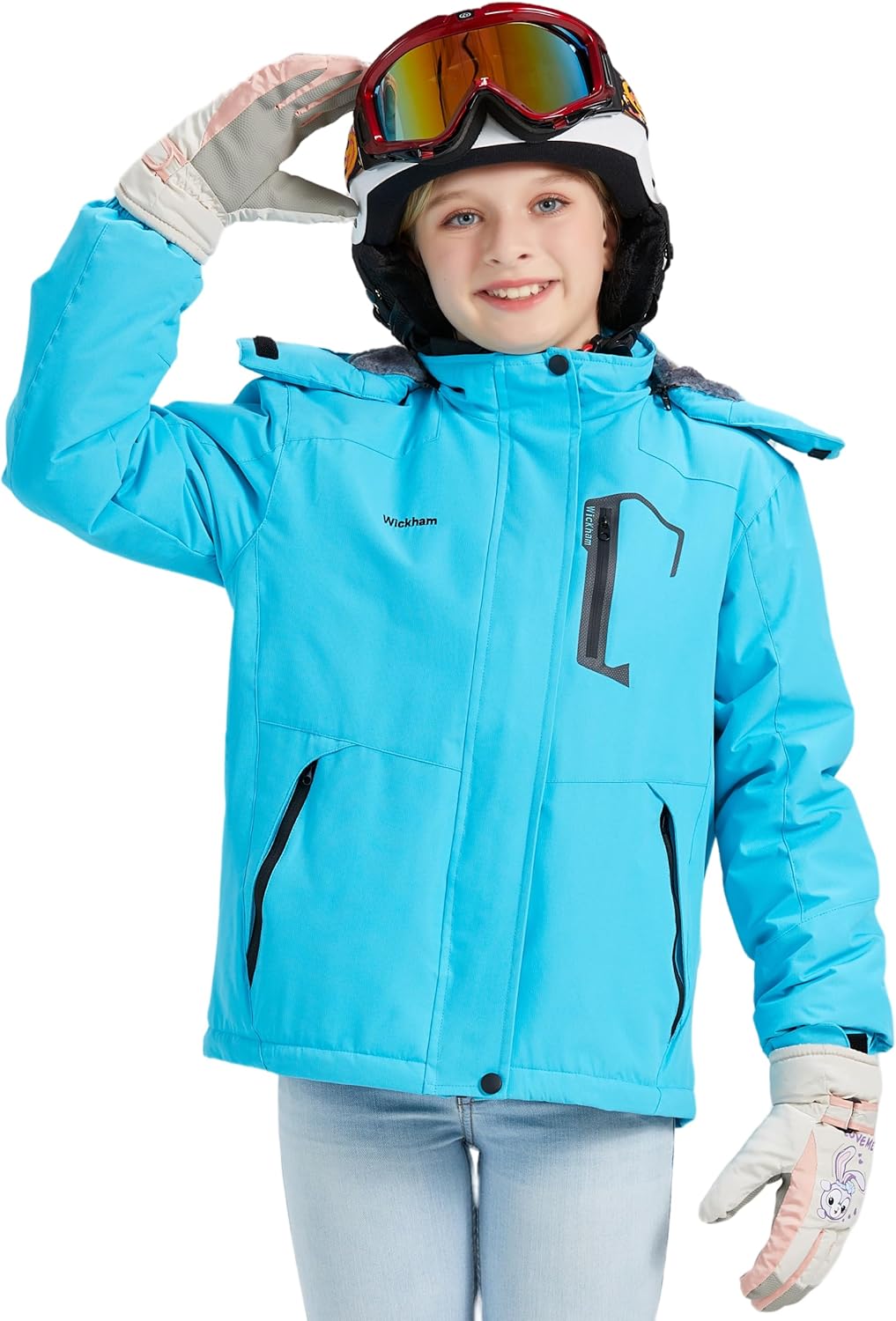 WICKHAM Girl's Waterproof Ski Jacket Winter Warm Fleece Lined Snow Windproof Jackets Removable Hood Ski Coat for Kids - Image 6