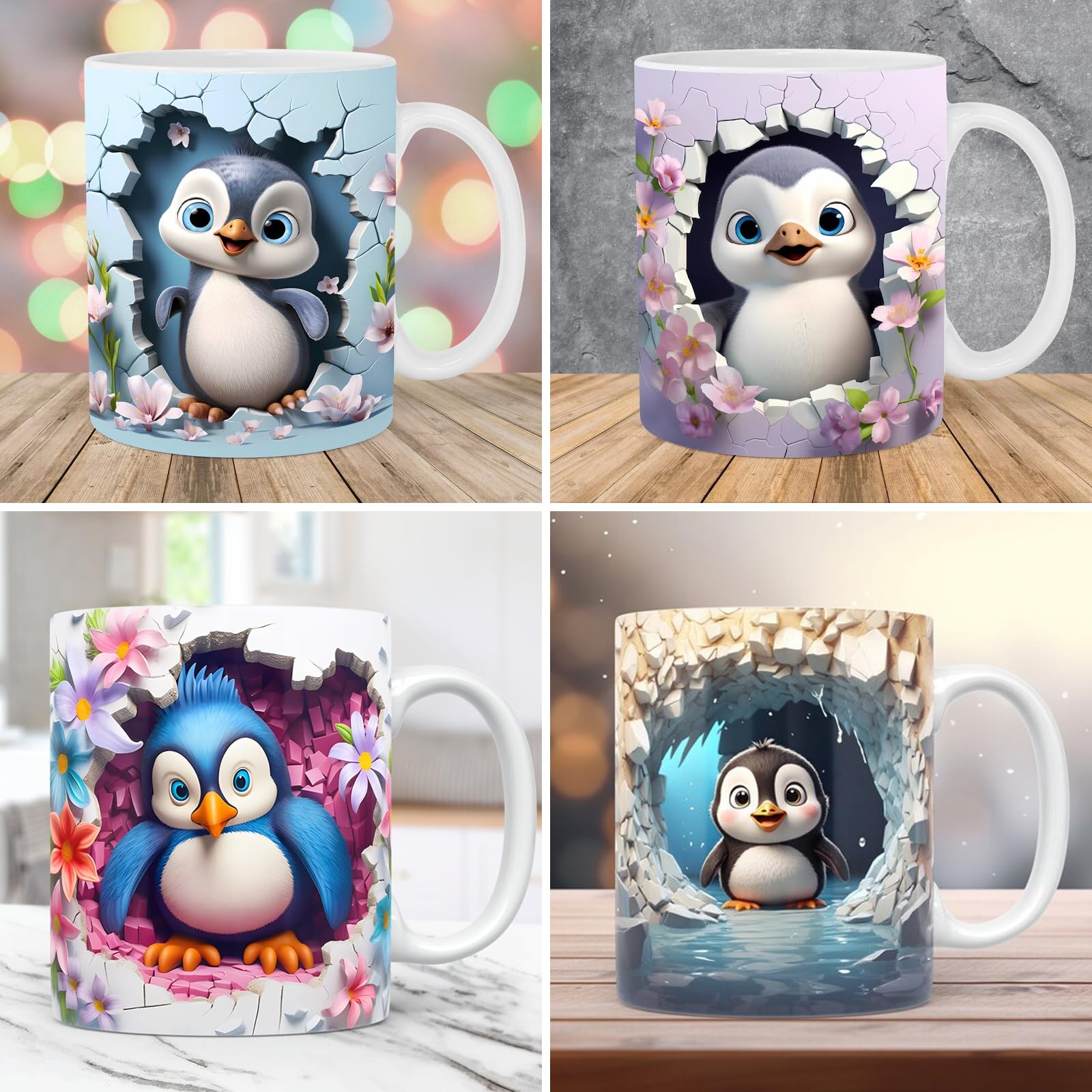 LOZACHE Tazza da caffè con pinguino 3D, 12 oz divertente animaletto fatto a mano, tazza da tè, regalo di compleanno per amici e bambini, donna o nipote (Pinguino