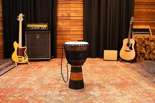 Miniatura 6 de Meinl Percussion ADJ3-L+BAG Cuerda de estilo africano afinada de madera Djembe de 12 pulgadas con bolsa, marrónnegro