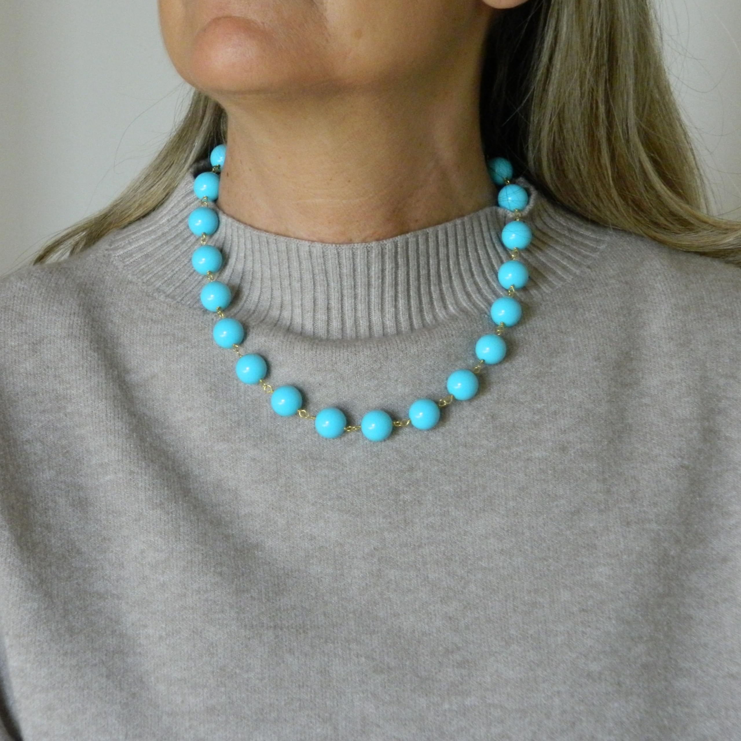 DodiGioielli Collana Girocollo Donna Handmade con Palline da 12 mm e Goccia in Pasta di Turchese – Alluminio Dorato – Made in Italy – Anallergica e Elegante