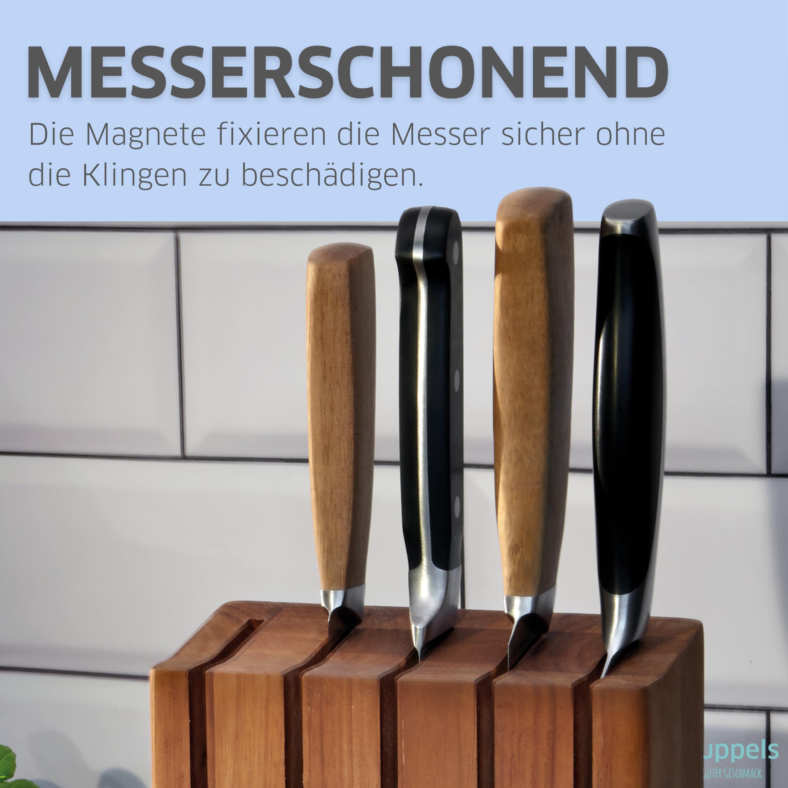 Kuppels PRESTIGE magnetischer Holz Messerblock ohne Messer, Gummibaumholz