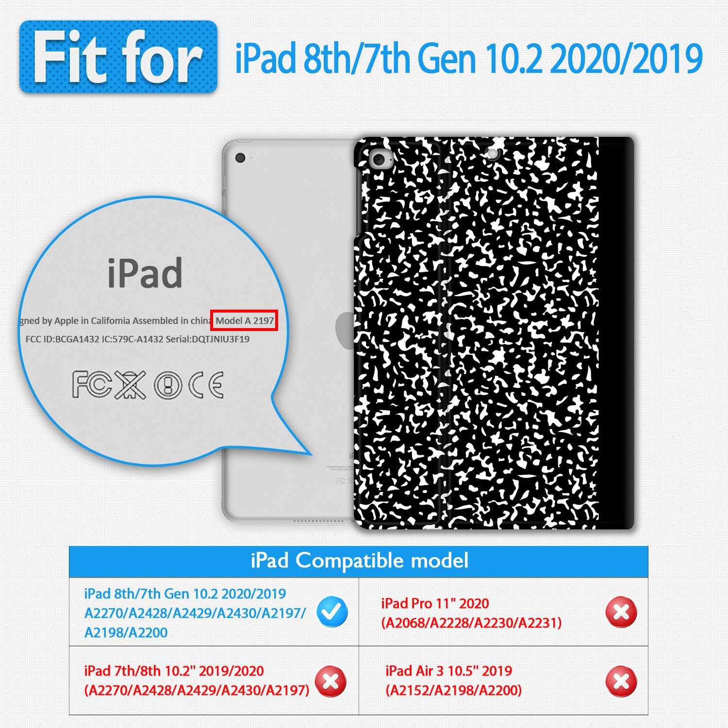 ANERIMST Case for iPad 9th/8th/7th Generation, Compatible with iPad 10.2 inch 2021 2020 2019, Multi-Angle Viewing, Soft TPU Back, Auto Sleep/Wake, Protective Smart Cover for Women Girls (Ｎotebook 2)