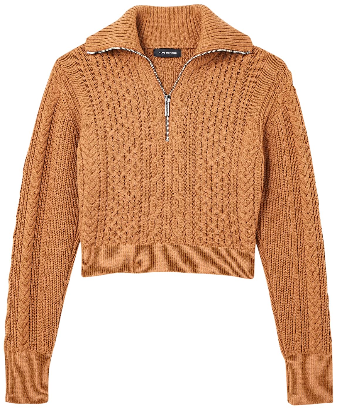 Club Monaco Womens Cropped Cable Knit Quarter Zip Sweater