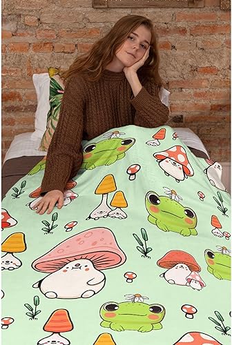 Miniatura 6 de Manta de rana y hongos, manta suave y acogedora de franela para sofá, cama y sala de estar, 50 x 40 pulgadas (S) para niños