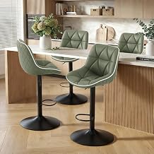 Nalupatio Bar Stools Set of 4, Adjustable Swivel Counter Height Bar Stools with Back, Armless Modern Barstools for Kitchen Island & Home Bar, Upholstered Seat,Green